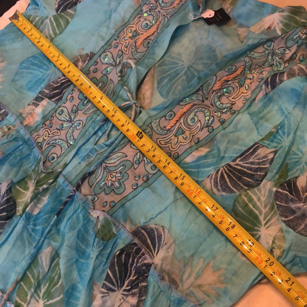 Zury tiered bohemian tropical print bell sleeve cotton babydoll coverup dress - Picture 11 of 12